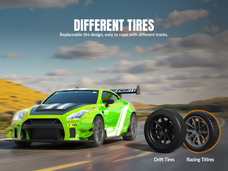 RACENT 1:20 RC Drift Car 4WD, LED Light, 2 Batteries, Dual Motor GREEN