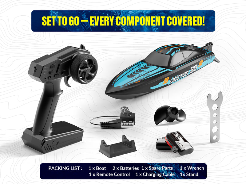 VOLANTEXRC Vector S Barco RC de alta velocidad con función de auto-enderezamiento y marcha atrás para piscina y lago (797-4 negro)