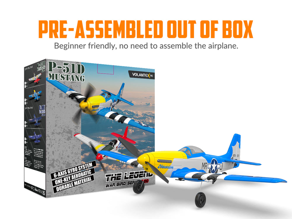 4-Channel P-51 Mustang RC Plane RTF with Xpilot Gyro - VOLANTEXRC