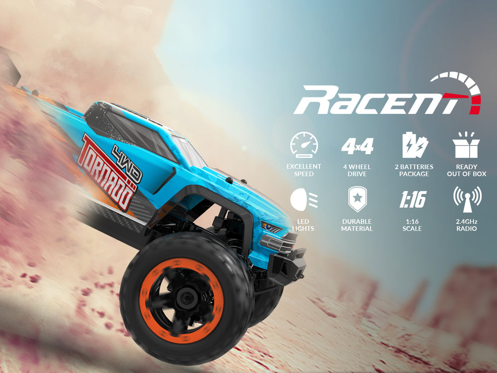 Tornado 1/16 4WD Off Road RC Car RACENT Blue Tornado 1/16 4WD Off Road RC Car 30MPH