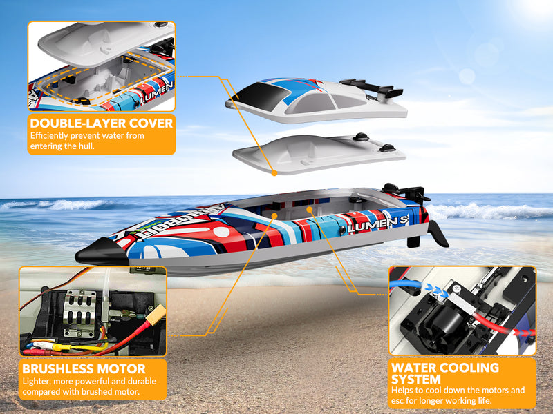 VOLANTEXRC Arrobolt Lumen S Brushless 35+MPH Fast RC Boat for Lakes RED (79706)