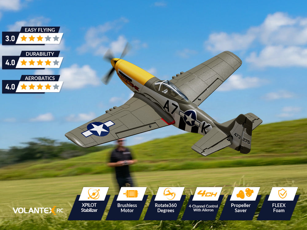 VOLANTEXRC P-51 Mustang Avión RC sin escobillas 500 mm RTF con giroscopio