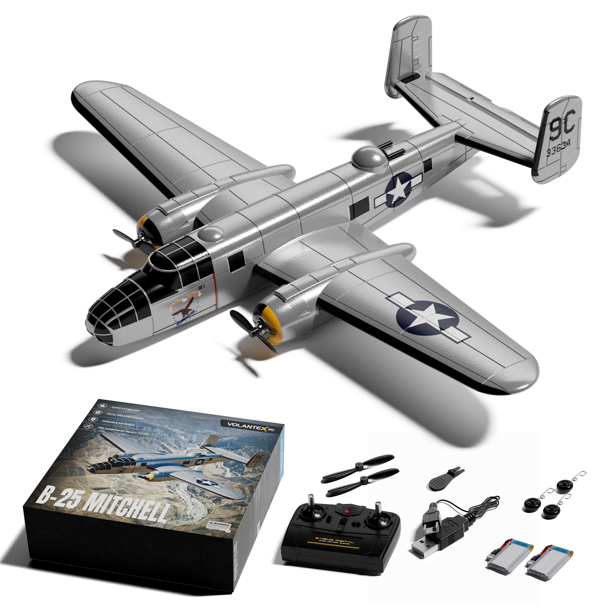 VOLANTEXRC B25 Mitchell RC Plane (RTF) 3CH 400mm | EXHOBBY
