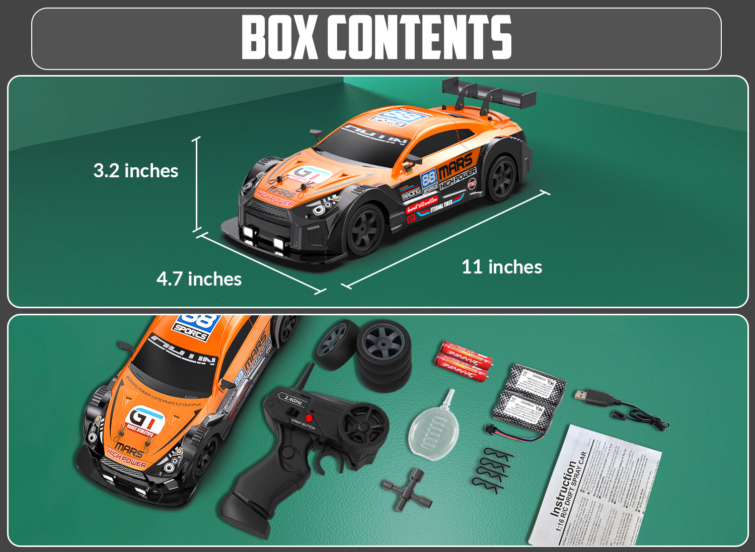 RACENT 1:16 RC Drift Car 4WD 18KM/H, 2 Batteries, Sport Model Toys Vehicle for Kids, Boys, Adults-EXHOBBY LIMITED.