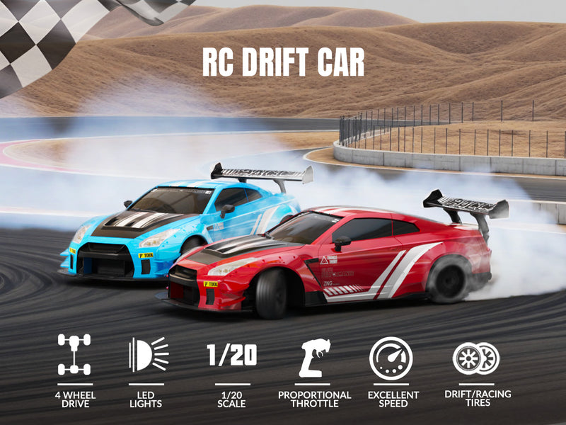 RACENT 1:20 RC Drift Car 4WD, LED Light, 2 Batteries Blue