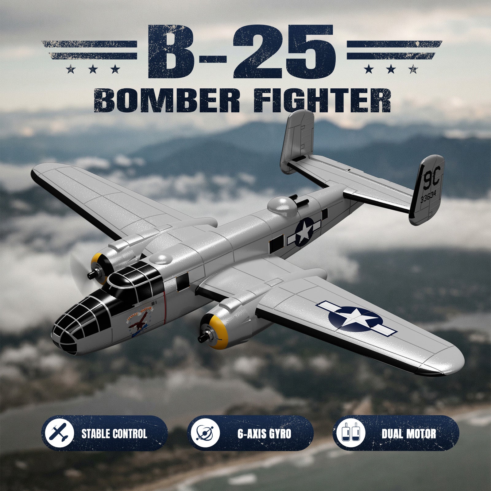 VOLANTEXRC B25 Mitchell RC Plane (RTF) 3CH 400mm | EXHOBBY