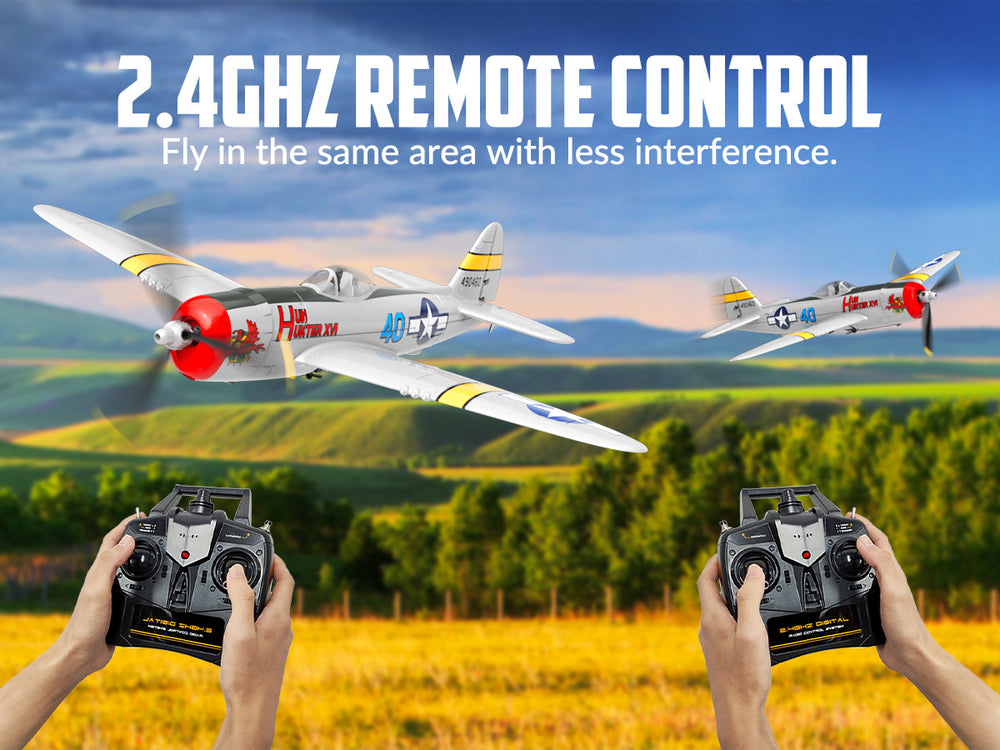 VOLANTEXRC P47 Thunderbolt Avión RC RTF - Avión de guerra de 4 canales con giroscopio &  Alarmas duales (2 baterías)