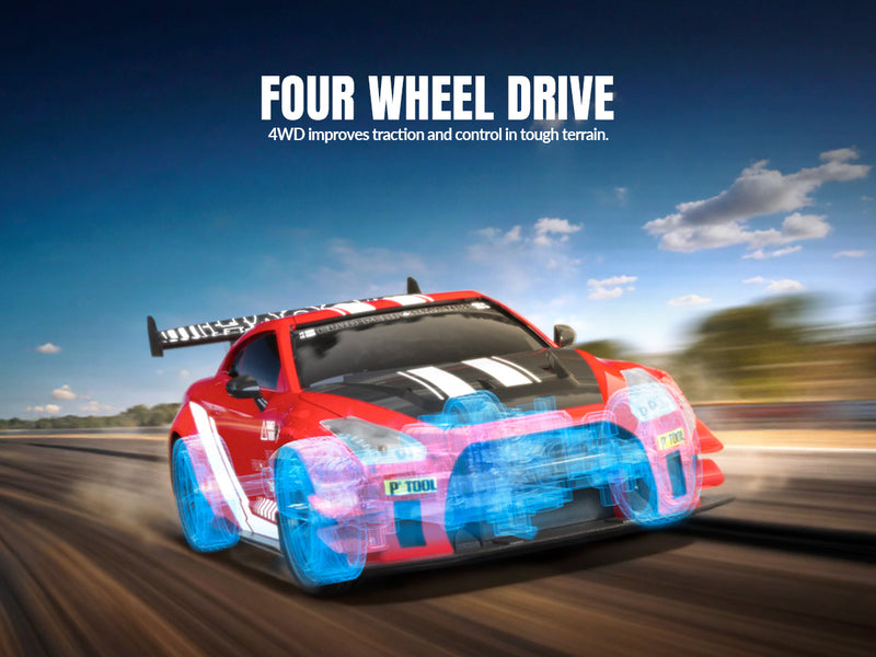 Racent 1:20 RC Drift Car 4Wd, 2 baterías, doble motor rojo