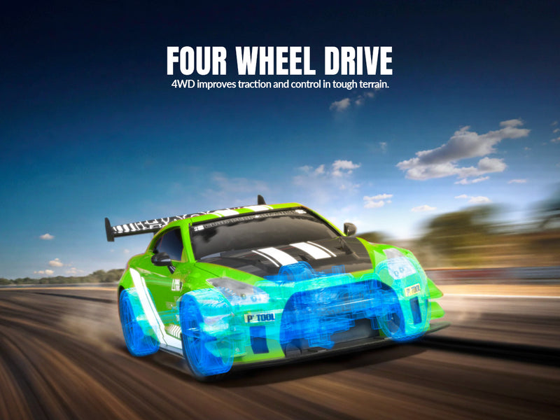 RACENT 1:20 RC Drift Car 4WD, LED Light, 2 Batteries, Dual Motor GREEN