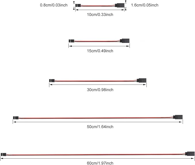 30-Piece Male to Female Servo Extension Cable Set 5 Sizes-EXHOBBY LIMITED.
