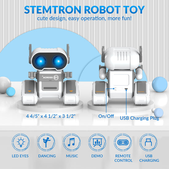 STEMTRON Rechargeable RC Robot Toys with Auto Demo, Dance Moves, Music for Kids (Grey)-EXHOBBY LIMITED.