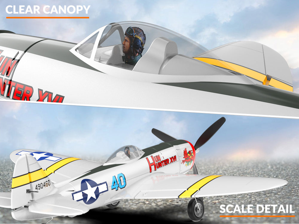 VOLANTEXRC P47 Thunderbolt Avión RC RTF - Avión de guerra de 4 canales con giroscopio &  Alarmas duales (2 baterías)