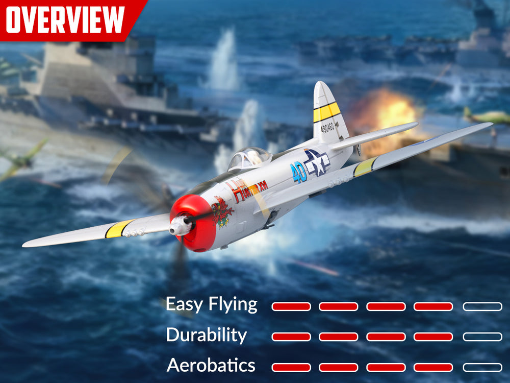 VOLANTEXRC P47 Thunderbolt Avión RC RTF - Avión de guerra de 4 canales con giroscopio &  Alarmas duales (2 baterías)