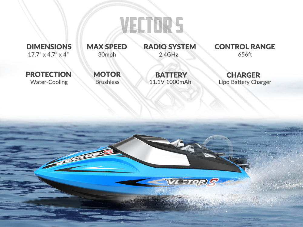 VOLANTEXRC VectorS Brushless High Speed RC Boat Self Righting for Lake 79704 Blue