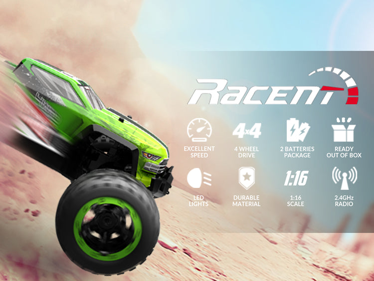 RACENT Tornado 1/16 4WD Off Road RC Monster Truck 30mph Fast High Speed