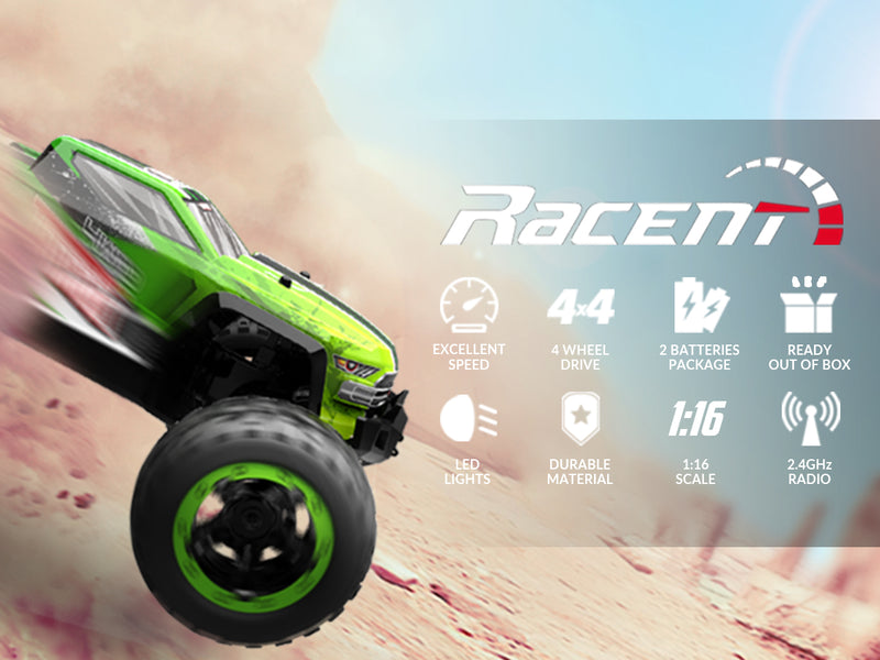 RACENT Tornado 1/16 4WD Off Road RC Monster Truck 30mph Fast High Speed