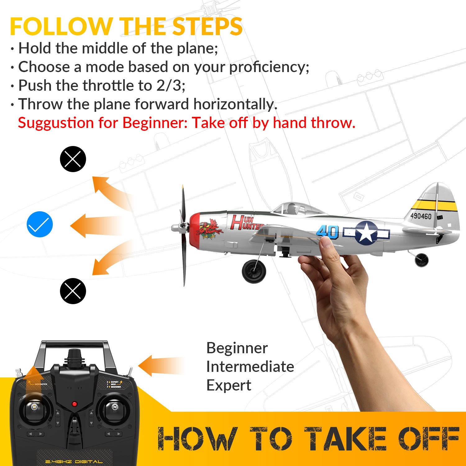 VOLANTEXRC P47 Thunderbolt 4ch Remote Control Airplane for Beginners Xpilot Gyro Stabilizer-EXHOBBY LIMITED.