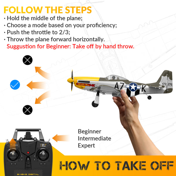 VOLANTEXRC 500mm P-51D Mustang (76802) PNP sin radio, batería y cargador