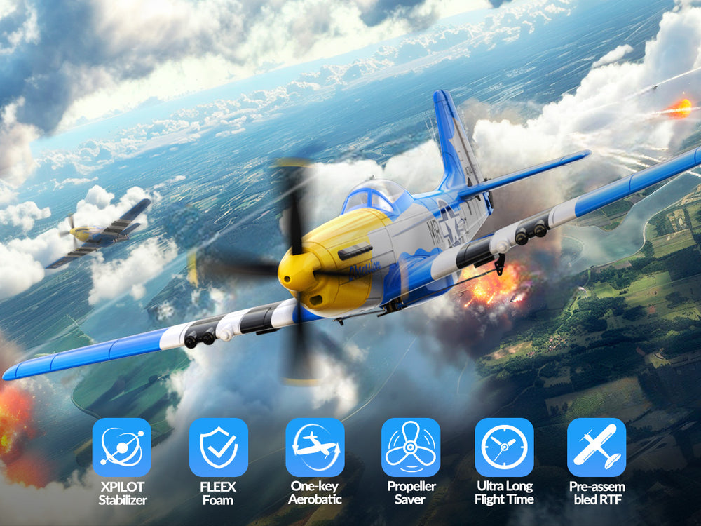 4-Channel P-51 Mustang RC Plane RTF with Xpilot Gyro - VOLANTEXRC