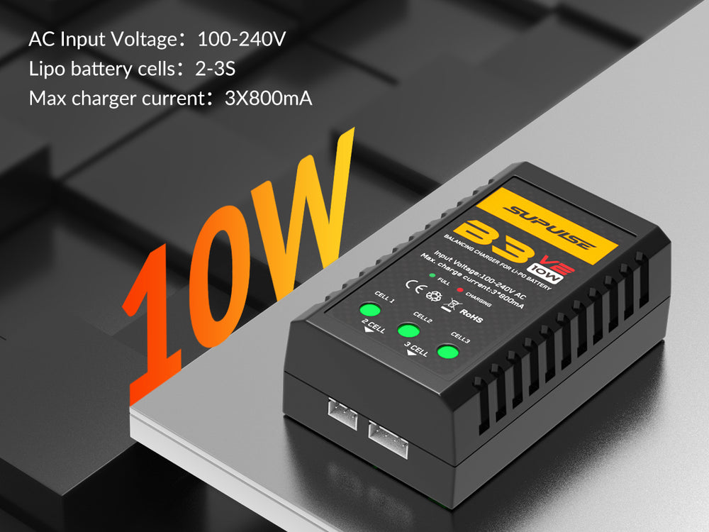 SUPULSE 7.4-11.1V 2S-3S 10W LiPo Battery AC Pro Compact RC Balance Charger Best Seller Charger