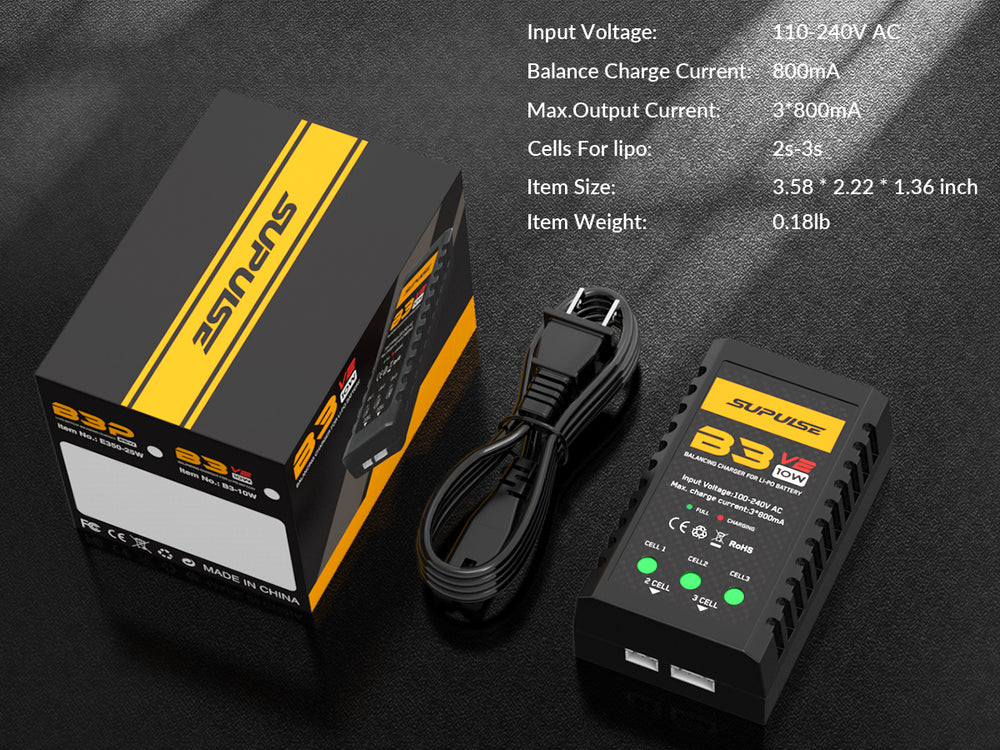 SUPULSE 7.4-11.1V 2S-3S 10W LiPo Battery AC Pro Compact RC Balance Charger Best Seller Charger