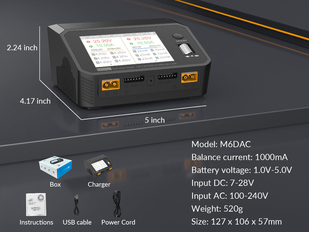 SUPULSE M6DAC Dual Battery Balance Charger AC200W,1-6S LiPo/LiHV/LiFe/LiIon,1-10S PB,1-16S NiMh,65W Fast Charging
