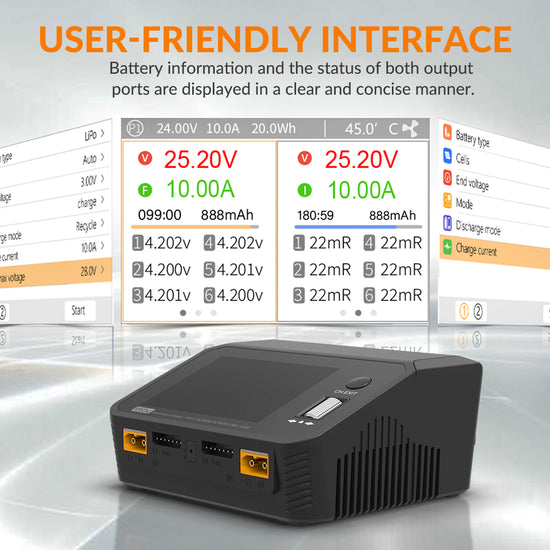 SUPULSE M6DAC Dual Battery Balance Charger AC200W,1-6S LiPo/LiHV/LiFe/LiIon,1-10S PB,1-16S NiMh,65W Fast Charging-EXHOBBY LIMITED.