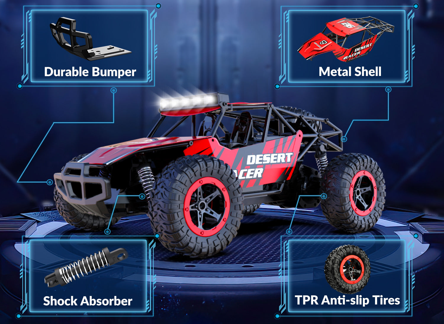 RACENT Desert Racer 1/16 RC Car for Kids All Terrain Remote Control Car RC Rock Crawler-EXHOBBY LIMITED.