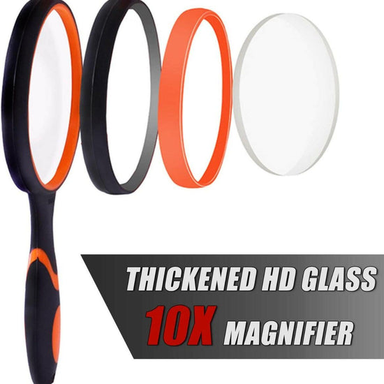 Multipurpose 10X HD thickened magnifying glass with 75MM Lens Magnifier and Non-Slip Soft Handle (Orange) - EXHOBBY
