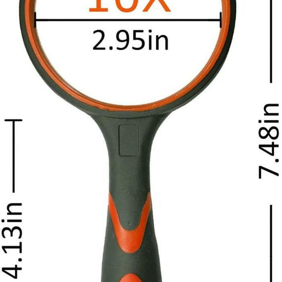 Multipurpose 10X HD thickened magnifying glass with 75MM Lens Magnifier and Non-Slip Soft Handle (Orange) - EXHOBBY