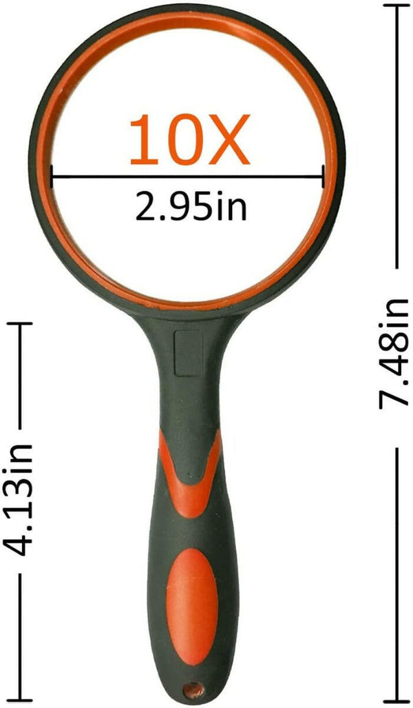 Multipurpose 10X HD thickened magnifying glass with 75MM Lens Magnifier and Non-Slip Soft Handle (Orange) - EXHOBBY