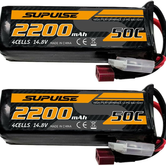 SUPULSE 2pcs 14.8V 4S 2200mAh 50C Lipo Battery with T Plug - EXHOBBY