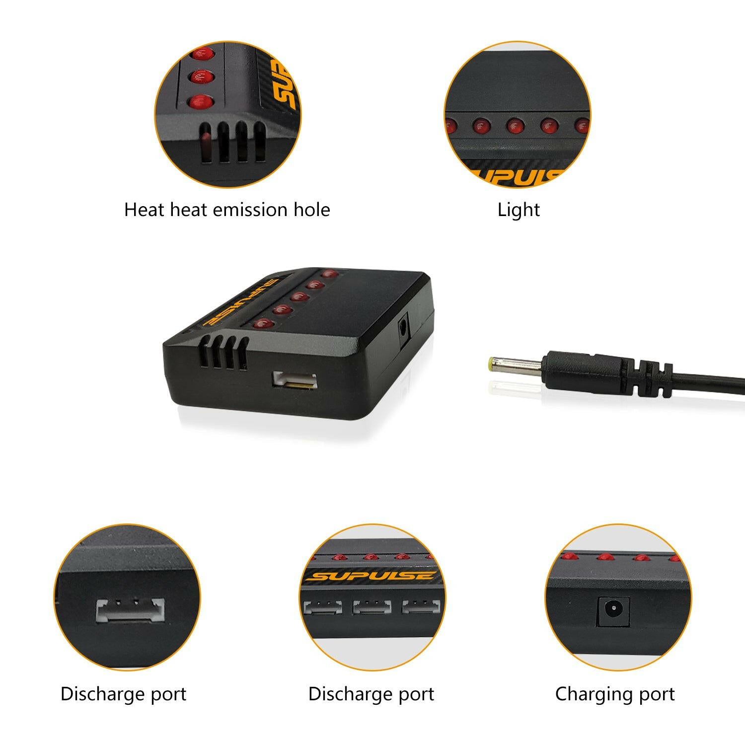 SUPULSE 5-in-1 Lipo Battery Charger 3.7V 1S 1 Cell Micro 5 Ports Compact Charger - EXHOBBY