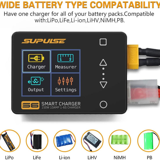 SUPULSE S6 Balance Charger Discharger for 1S-6S LiPo Battery NiMH/NiCD/Li-PO/Li-Fe/Pb with Power Supply - EXHOBBY