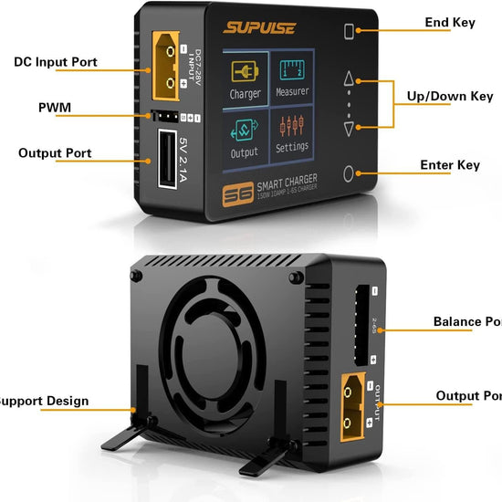 SUPULSE S6 Balance Charger Discharger for 1S-6S LiPo Battery NiMH/NiCD/Li-PO/Li-Fe/Pb with Power Supply - EXHOBBY