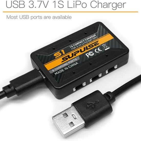 SUPULSE 6-in-1 Lipo Battery Charger 3.7V 1S 1 Cell Micro 6 Ports Compact Charger (S1) - EXHOBBY