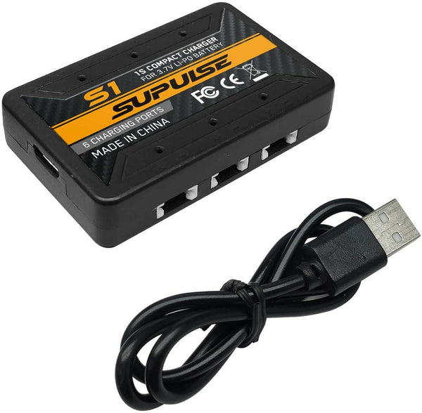 SUPULSE 6-in-1 Lipo Battery Charger 3.7V 1S 1 Cell Micro 6 Ports Compact Charger (S1) - EXHOBBY