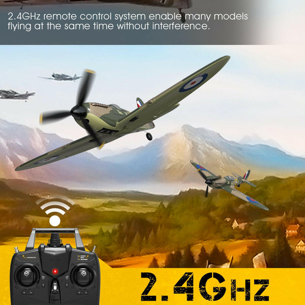 VOLANTEXRC Spitfire 4-CH Remote Control Airplane Ready to Fly for Beginners with Xpilot Stabilization System (761-12) RTF - EXHOBBY