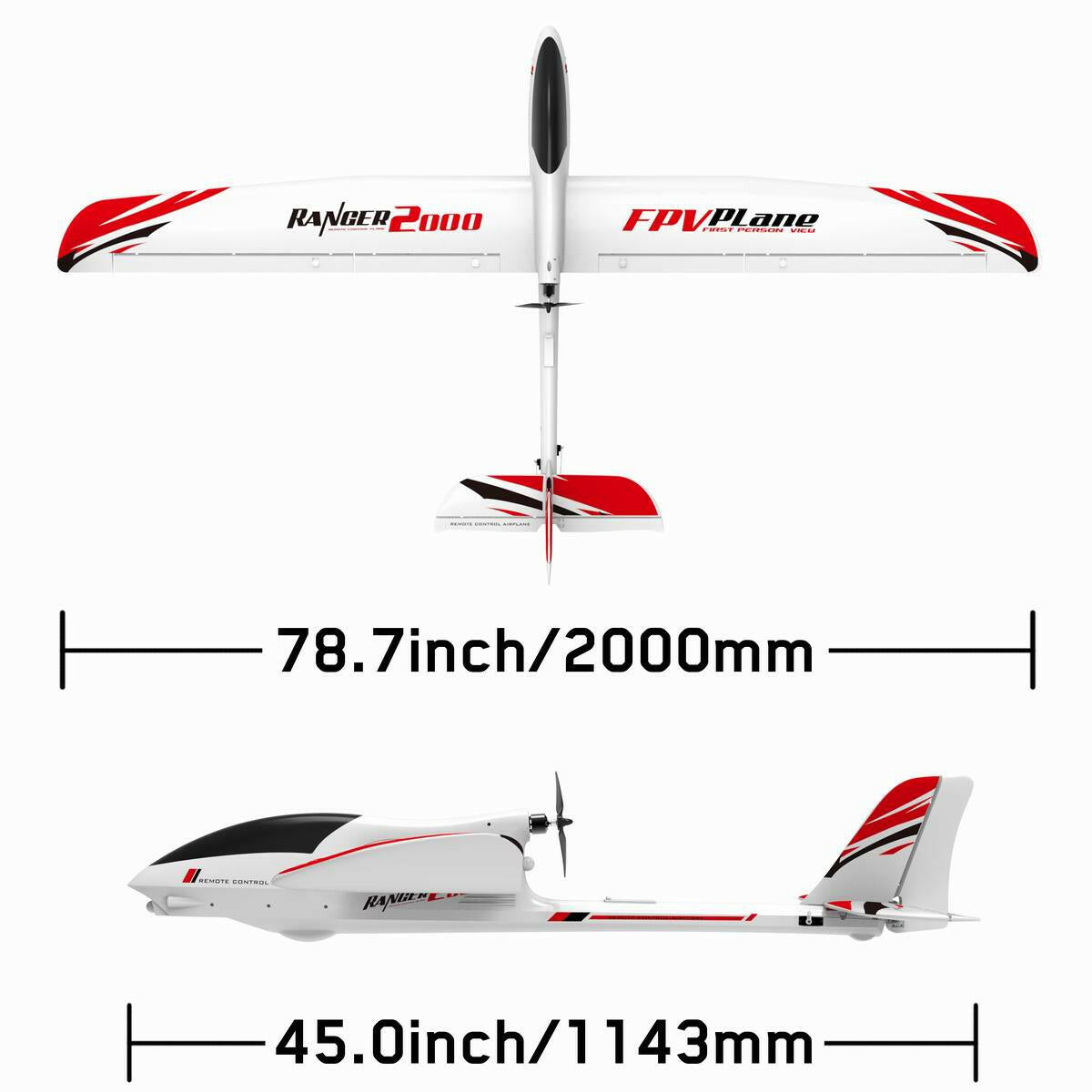 VOLANTEXRC Ranger 2000 5 Channel FPV Airplane with 2 Meter Wingspan and  Unibody Plastic Fuselage (75708) PNP