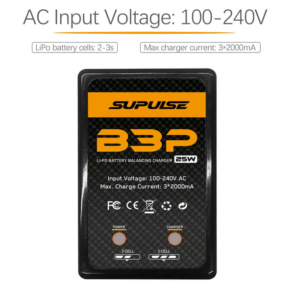 SUPULSE B3P Pro AC LiPo Battery Charger 2S-3S 25W RC Balance Charger - EXHOBBY