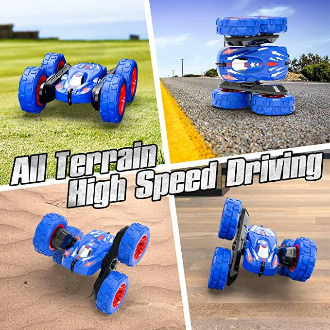STEMTRON Remote Control Stunt Car 2.4GHz Car Toys for Boys Age 6-10 Double Sided Rotating Vehicles 360 Flips Amphibious Remote Control Car with 2