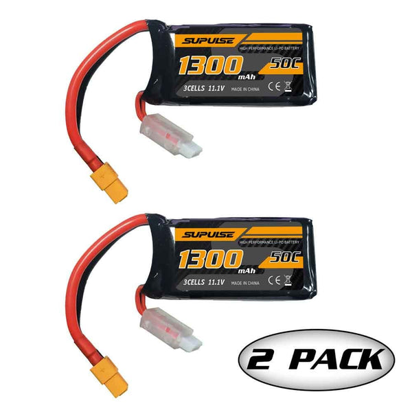 SUPULSE 2pcs 11.1V 3S 1300mAh 50C Lipo Battery with XT60 Plug EXHOBBY.