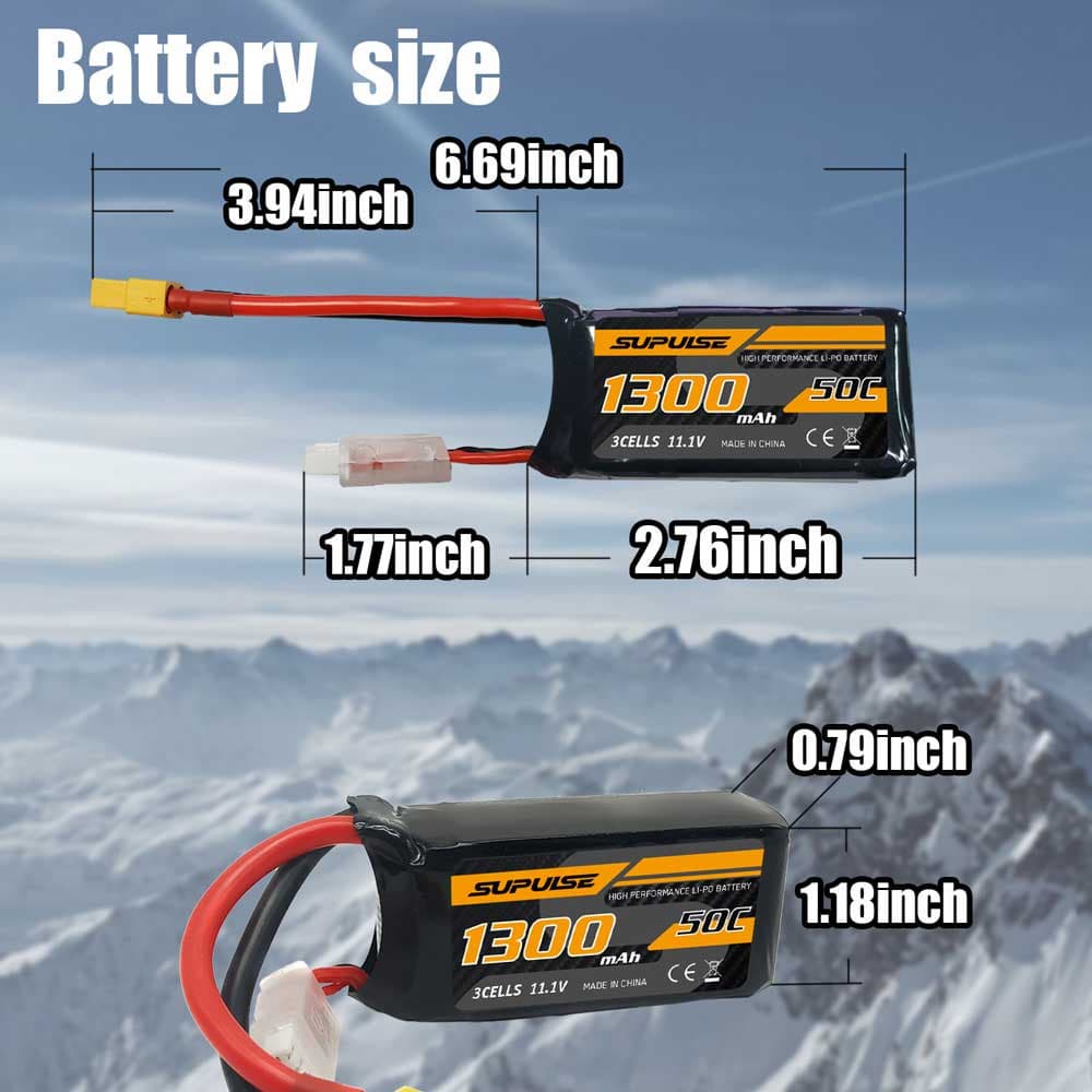 SUPULSE 2pcs 11.1V 3S 1300mAh 50C Lipo Battery with XT60 Plug EXHOBBY.