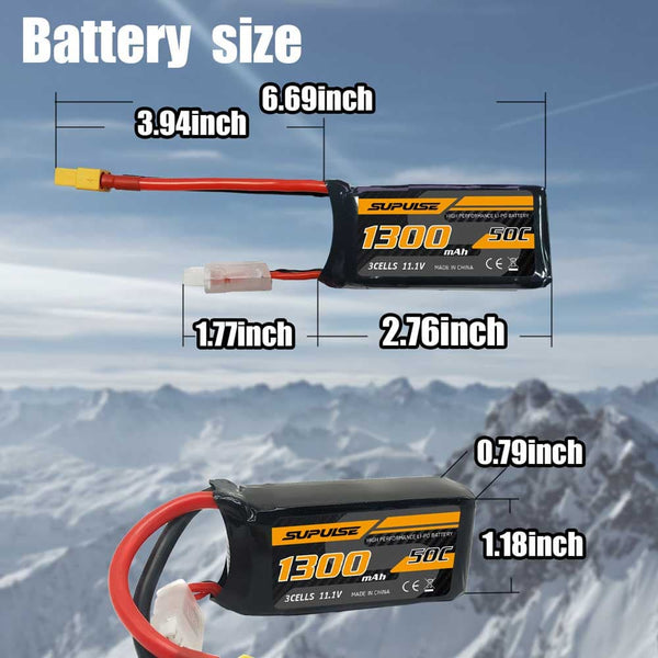 SUPULSE 2pcs 11.1V 3S 1300mAh 50C Lipo Battery with XT60 Plug EXHOBBY.