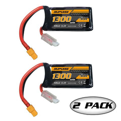 SUPULSE 2pcs 11.1V 3S 1300mAh 50C Lipo Battery with XT60 Plug for RC Boat Vector S